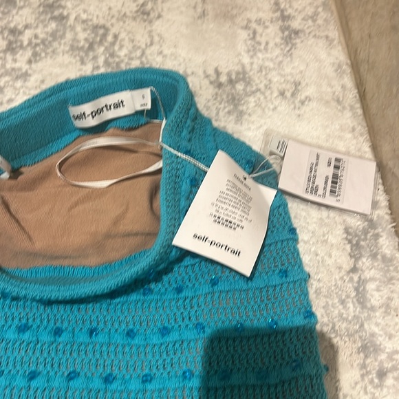 NWT: SELF-PORTRAIT size small Embellished striped knit mini skirt in blue - Picture 6 of 7